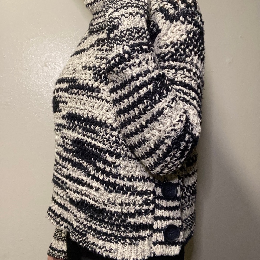 Free People Dark Navy and Off White Marled Turtleneck Sweater
